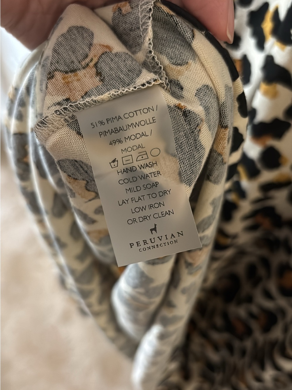 Peruvian Connection Balam Dress Pima Cotton in Creme Brulee Leopard Print Large - Picture 6 of 6